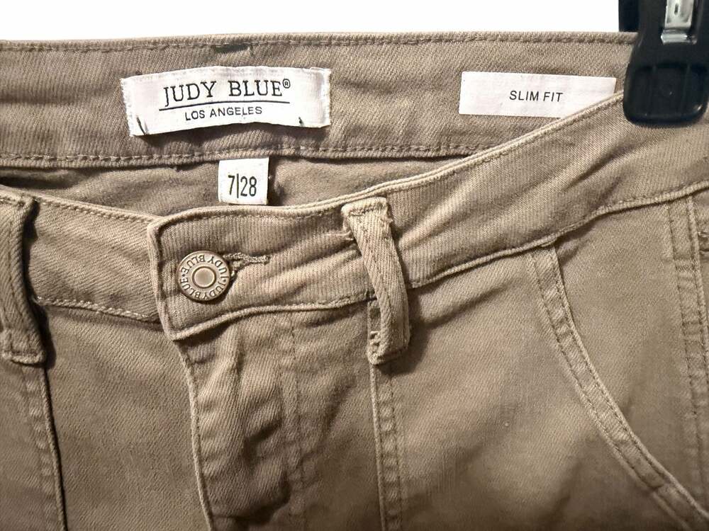 Judy Blue 28 Carpenter Utility Ankle Jeans, Khaki Beige
